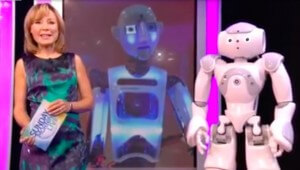 Stanley the robot, with Sian Williams on air.